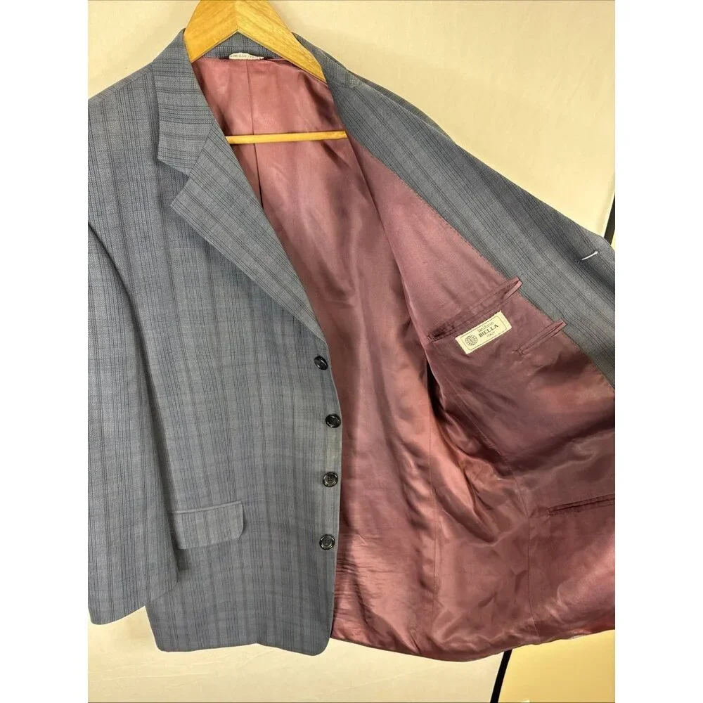 Brothers Beilla Italian Wool Silk Blazer Blue Plaid 44S Tessuto Italiano‎
